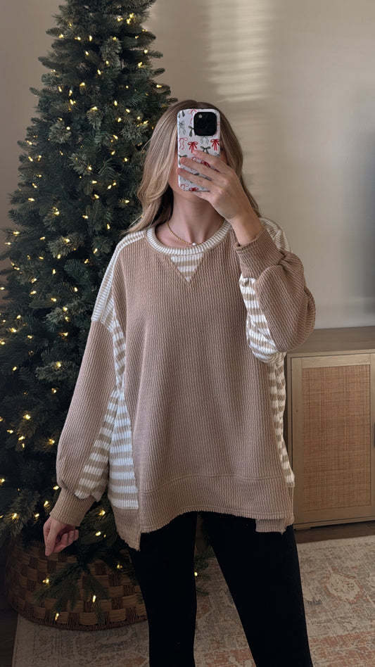 Logan Striped Pullover / Latte