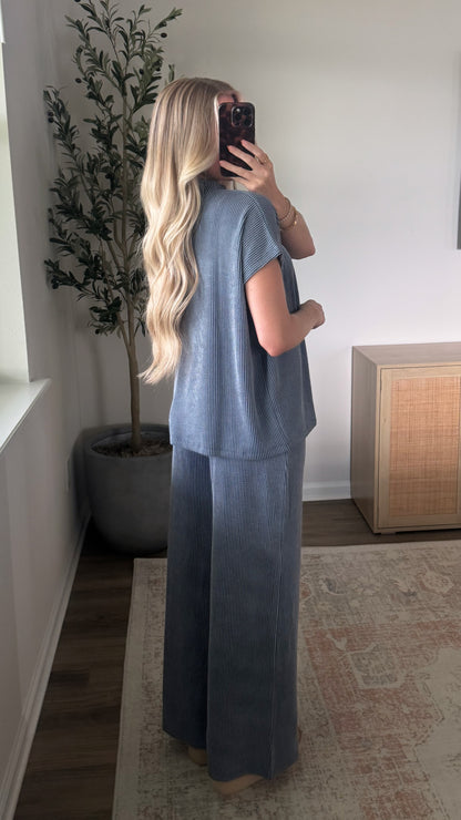 Ribbed Pants Set / Dusty Blue
