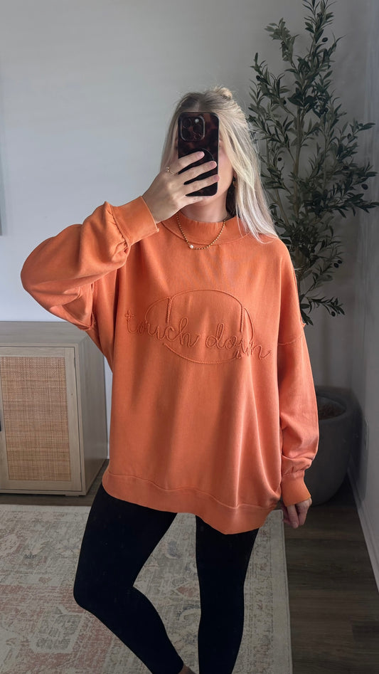 Touch Down Embroidered Mock Neck / Orange