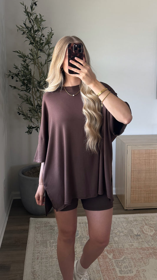 Oversized Biker Shorts Set / Brown