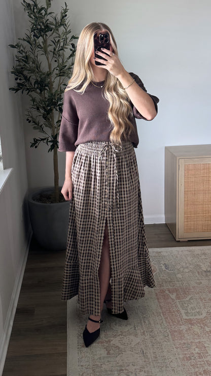 Kenzie Plaid Maxi Skirt / Brown