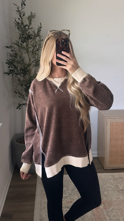 Leah Contrast Pullover / Chocolate