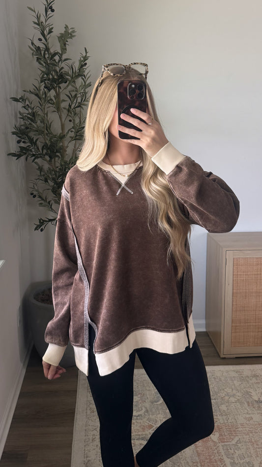 Leah Contrast Pullover / Chocolate
