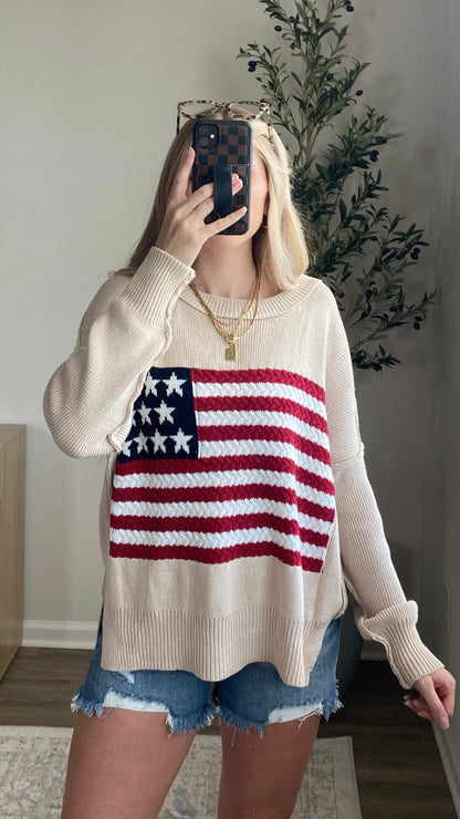 6 Colors / American Flag Knit Pullover