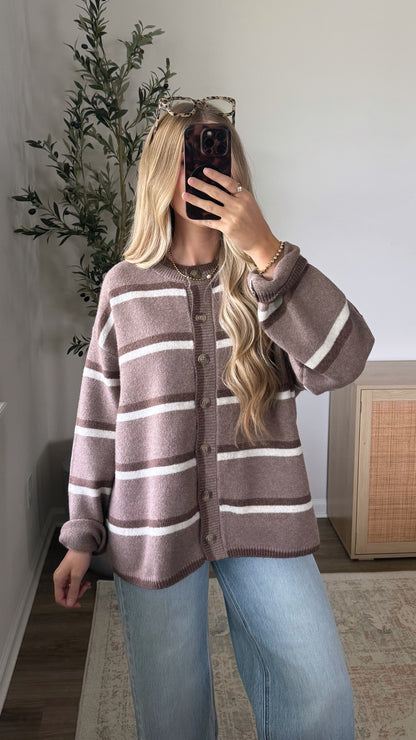 PREORDER (Estimated to ship 8/26) - Harvest Striped Cardigan / Mocha + Brown
