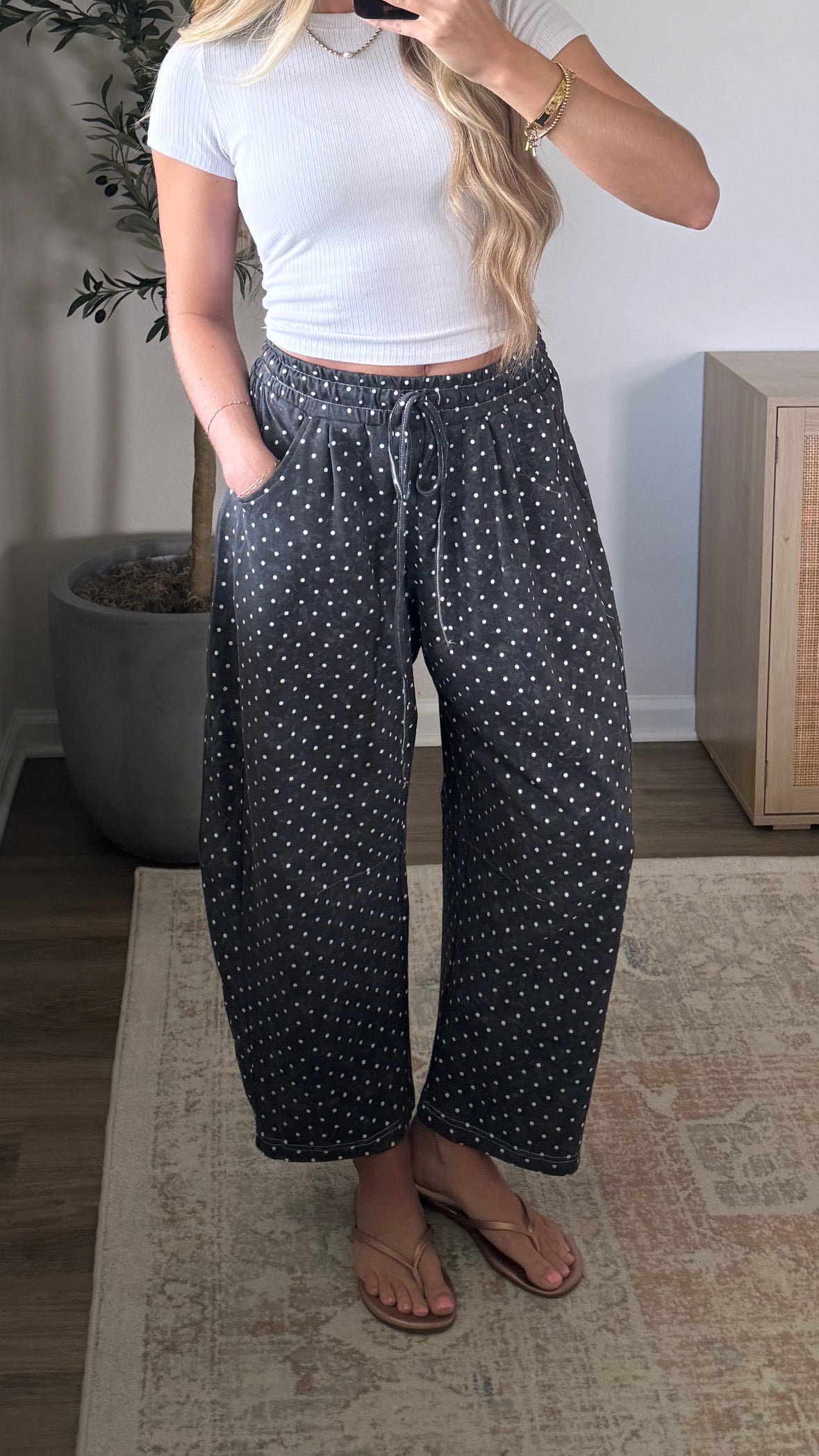 Polk Dot Barrel Pants / Charcoal