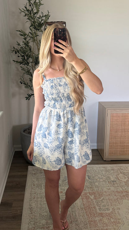Palm Leaf Romper / Blue