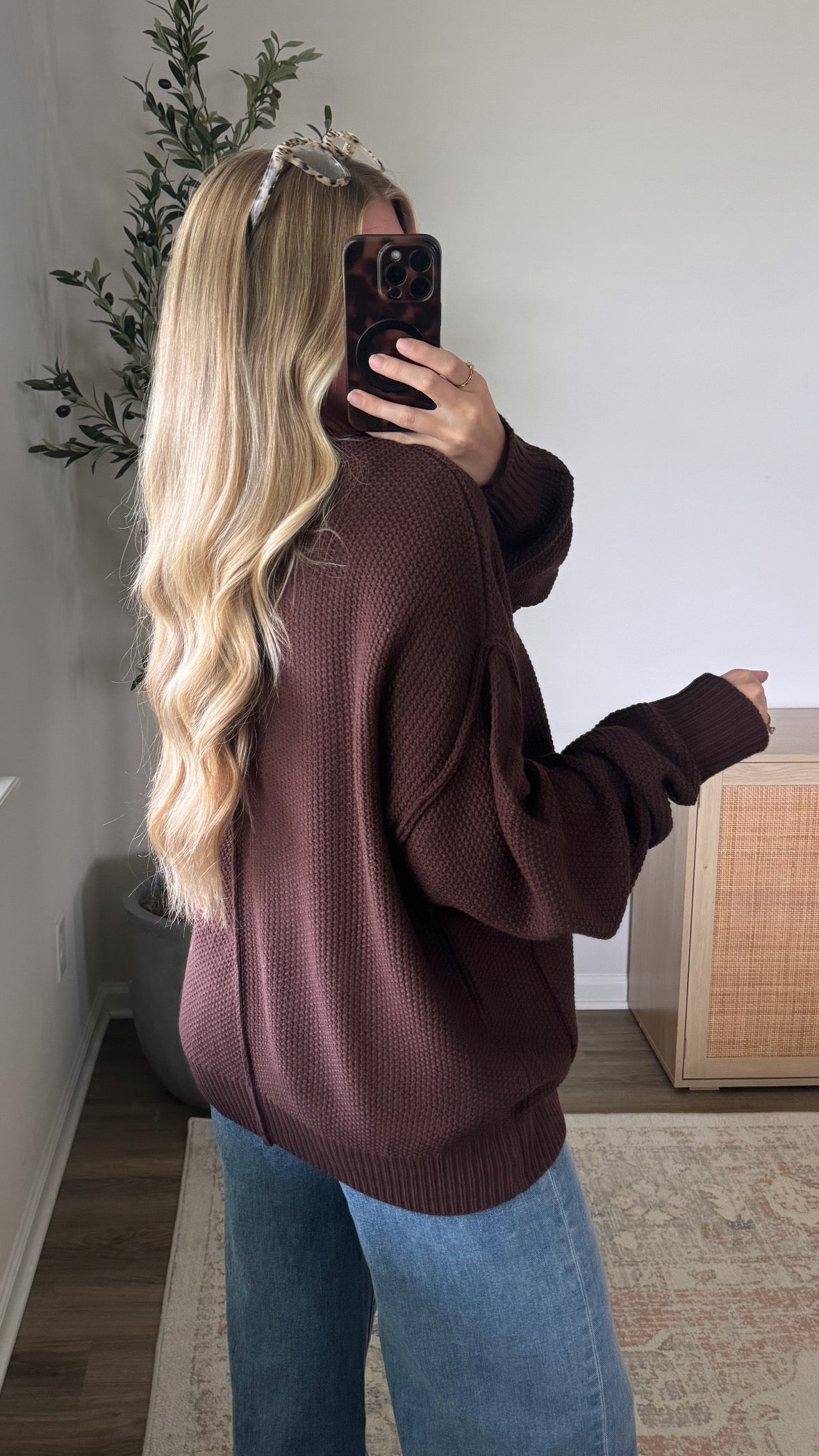 Skylar Waffle Cardigan / Dark Brown