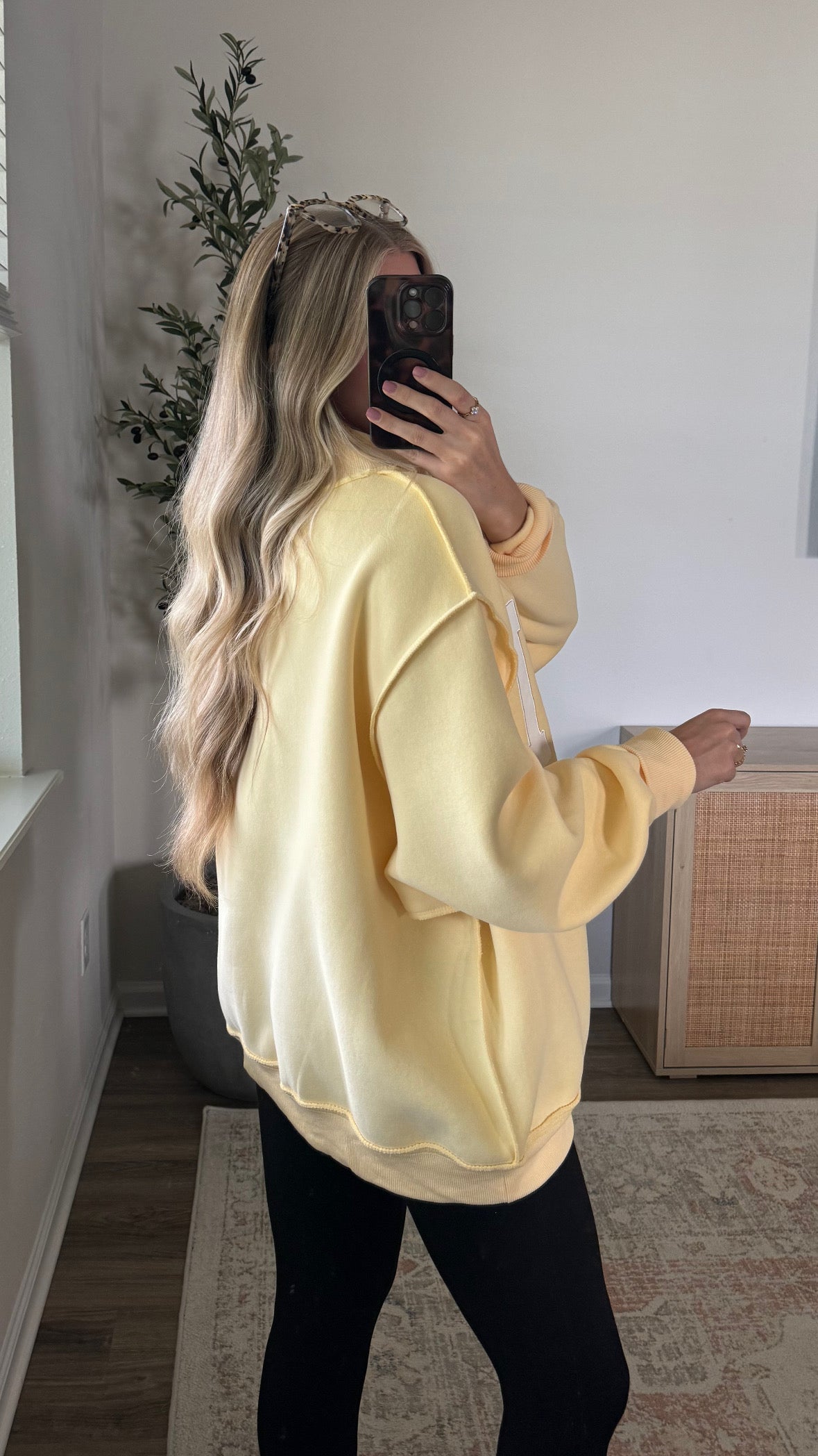 Auntie Embroidered Mock Neck Sweatshirt / Yellow