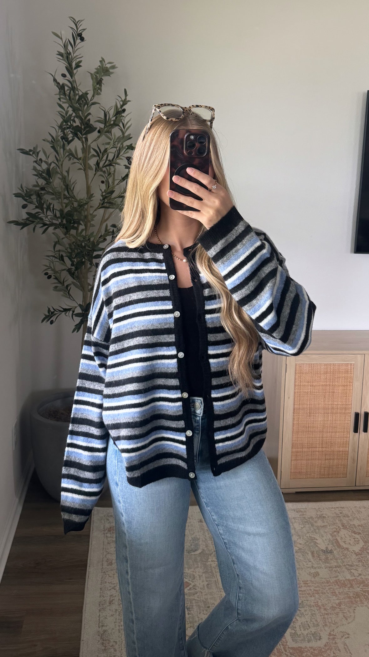 Midnight Striped Cardigan / Blue