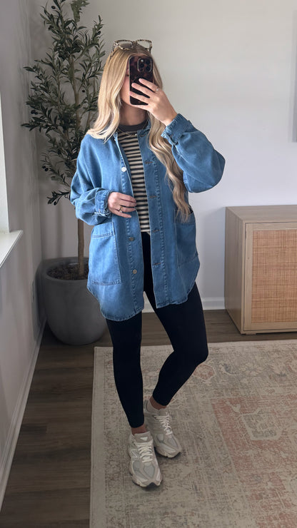 Striped Long Sleeve / Grey + Tan