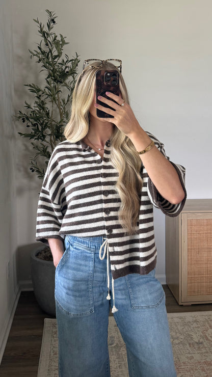 Riley Striped Cardigan / Dark Brown