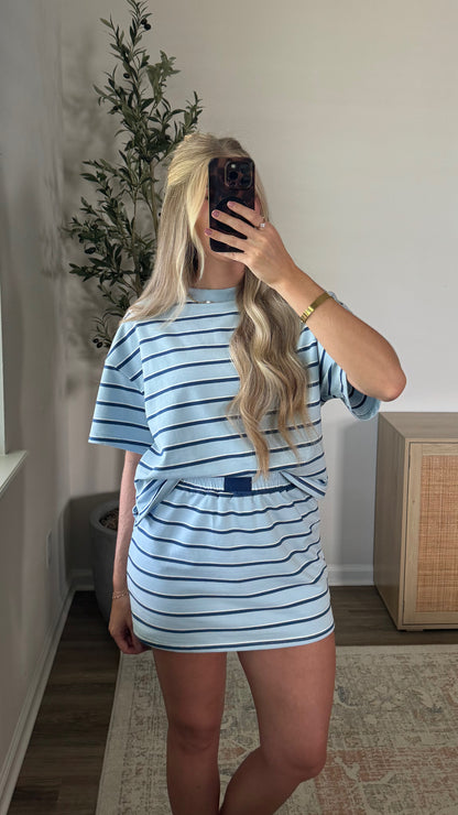 Nova Striped Skort Set / Light Blue + Navy