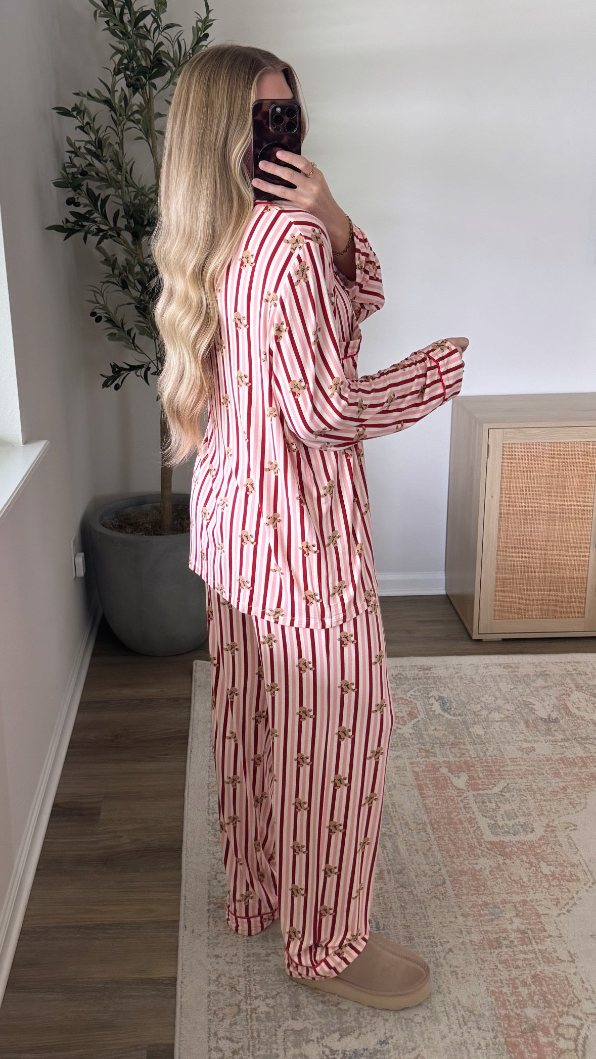 Gingerbread Lane Pajama Set / Pink + Red