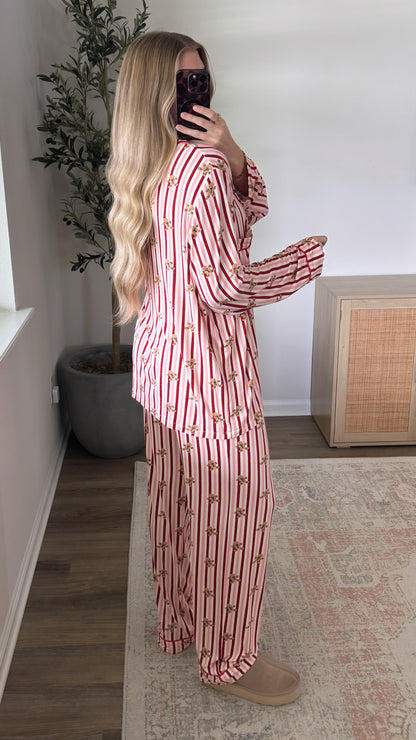 Gingerbread Lane Pajama Set / Pink + Red