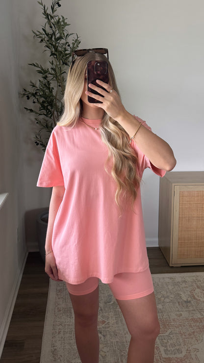 Cotton Biker Shorts Set / Salmon Pink
