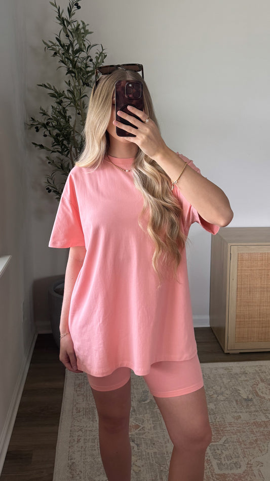 Cotton Biker Shorts Set / Salmon Pink