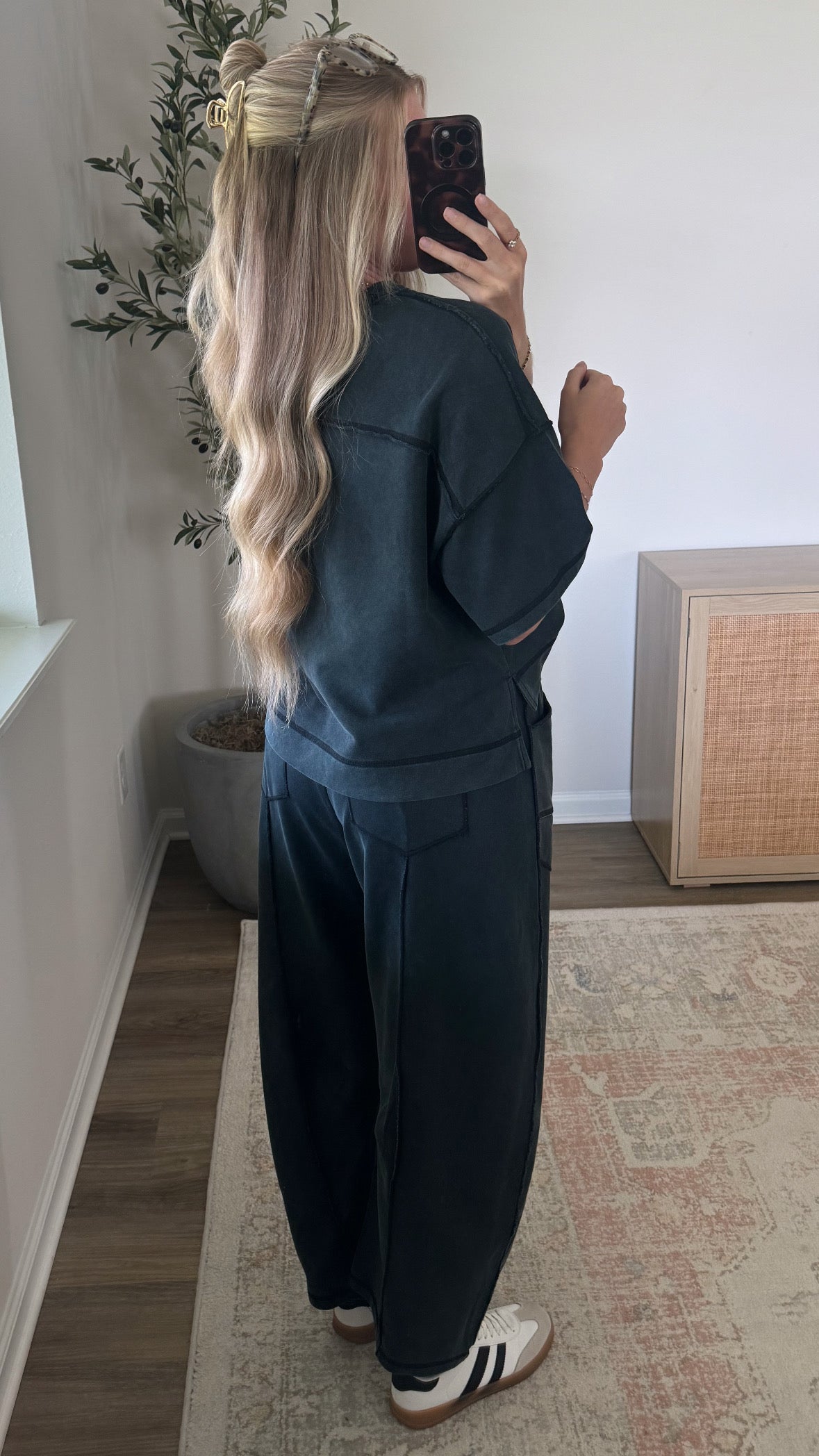 Brenna Barrel Pants Set / Washed Black
