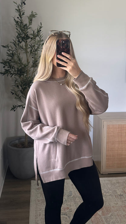 Contrast Stitched Pullover / Mocha
