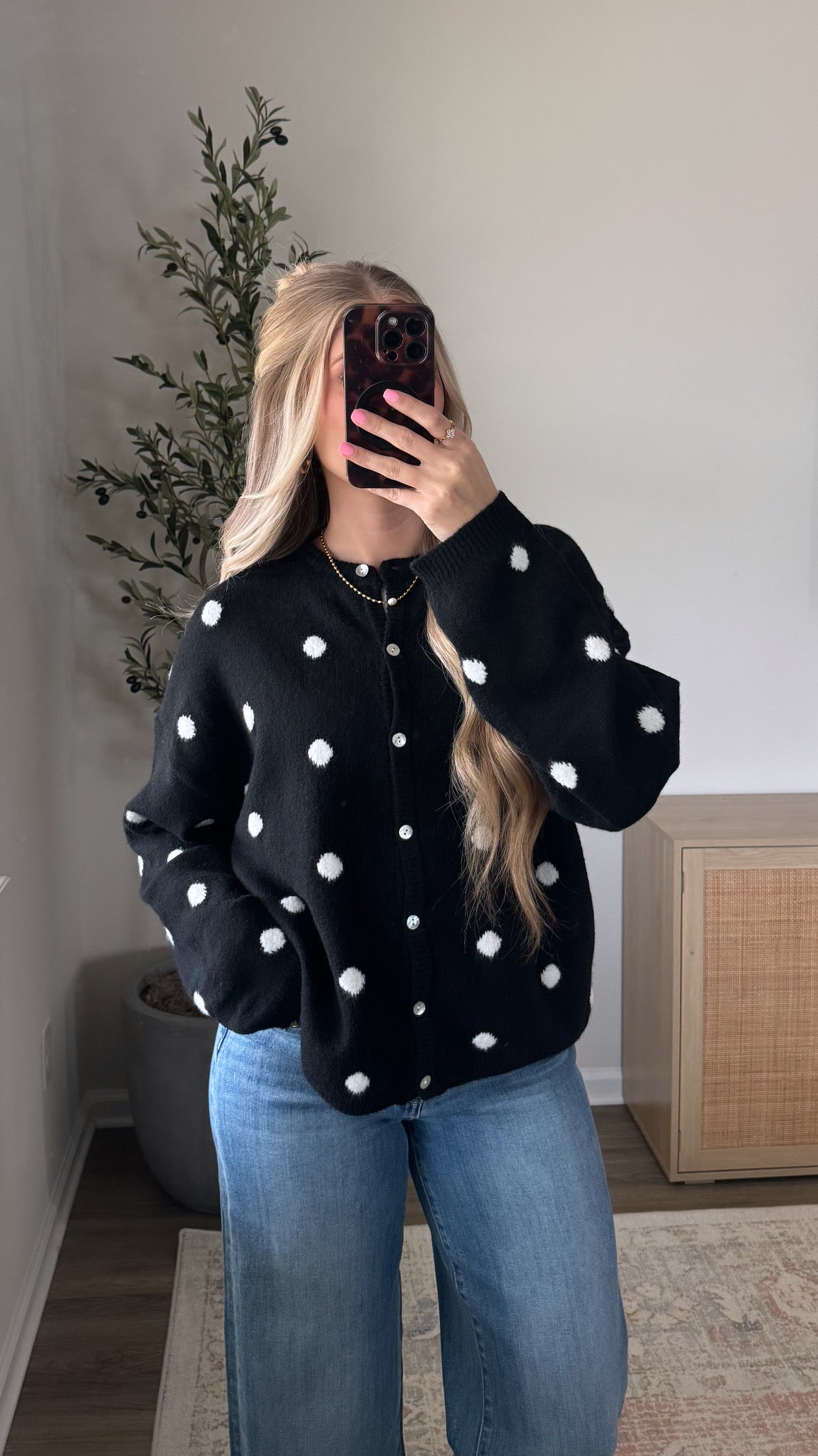 Polka Dot Cardigan / Black + Cream