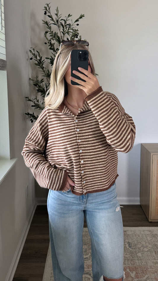 Bailey Striped Cardigan / Brown