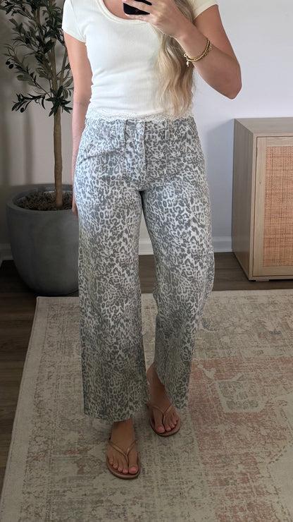 Leopard Straight Leg Denim / Grey