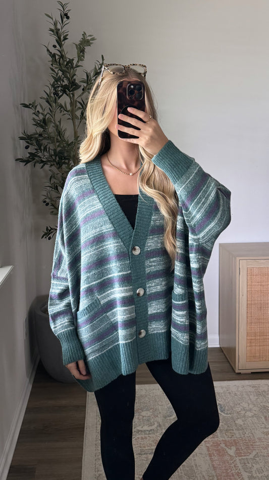 Dani Oversized Striped Cardigan / Teal