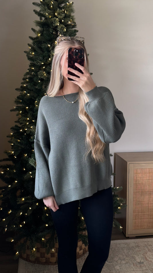 Oversized Boat Neck Sweater / Sage