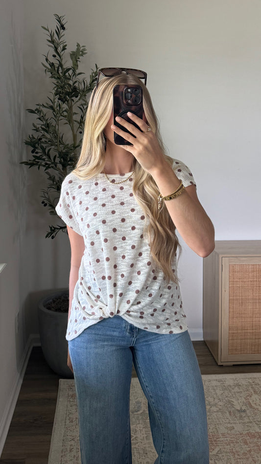 Twist Polka Dot Top / Brown + Cream