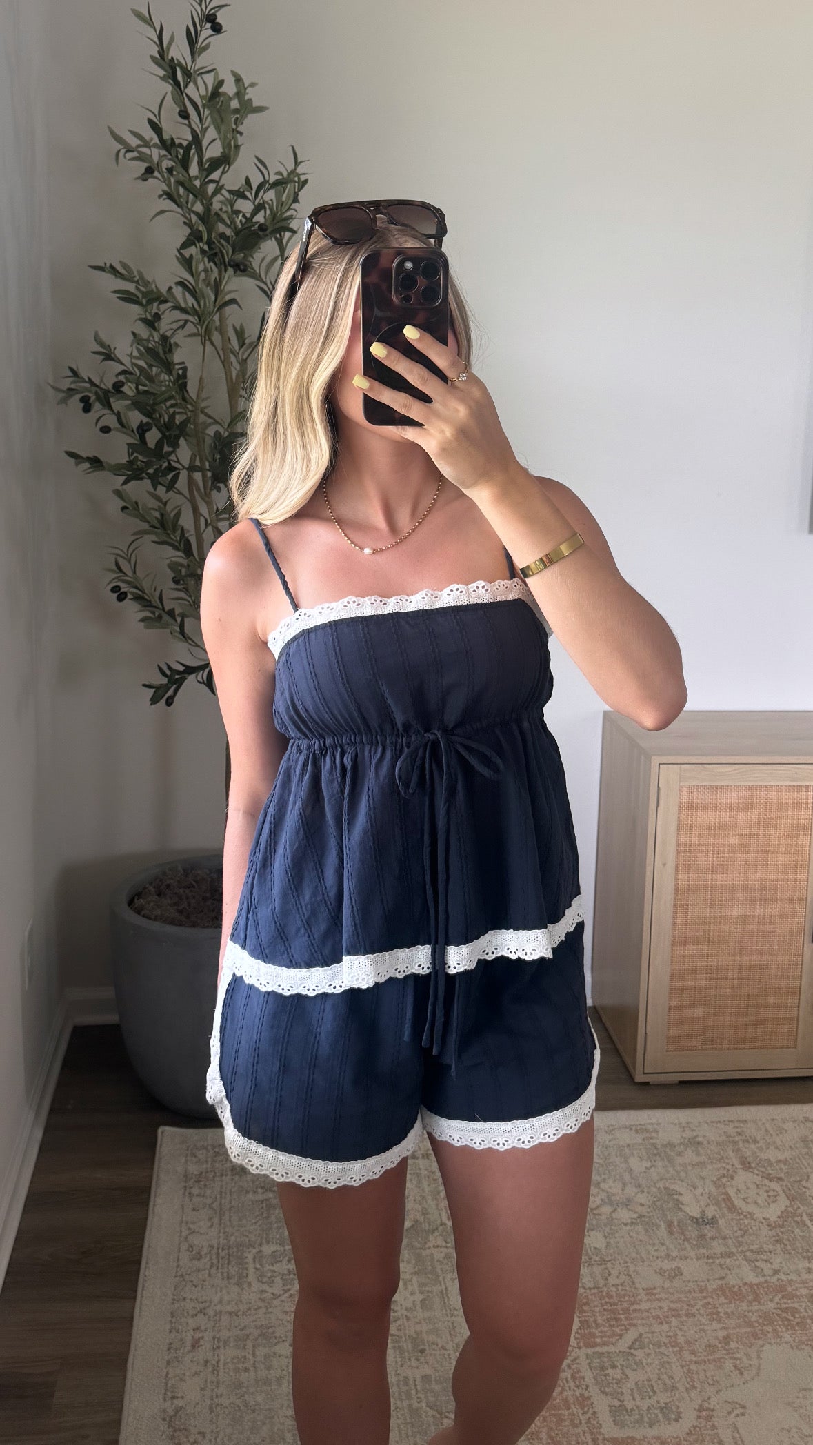 Eyelet Shorts Set / Navy