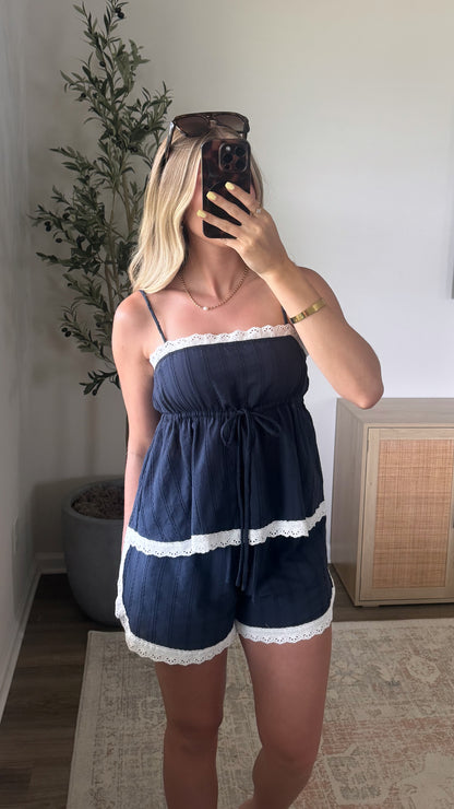 Eyelet Shorts Set / Navy