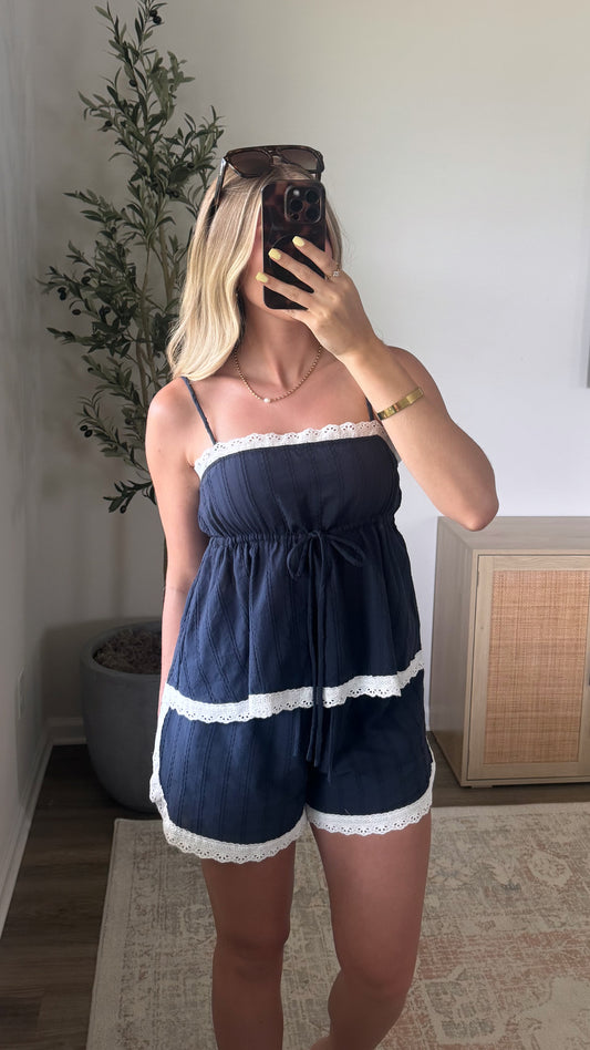 Eyelet Shorts Set / Navy