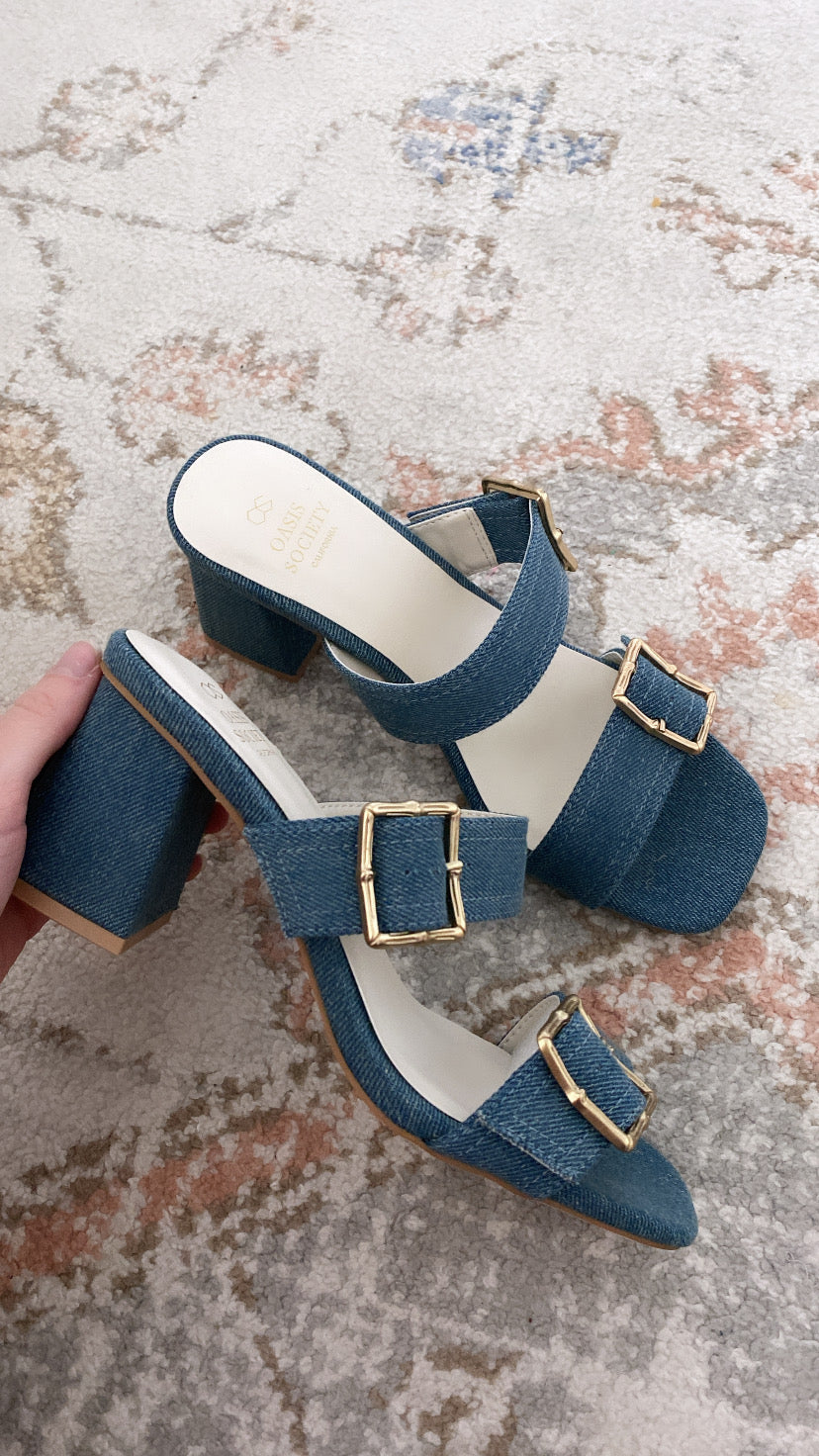 Bamboo Buckle Heels / Denim