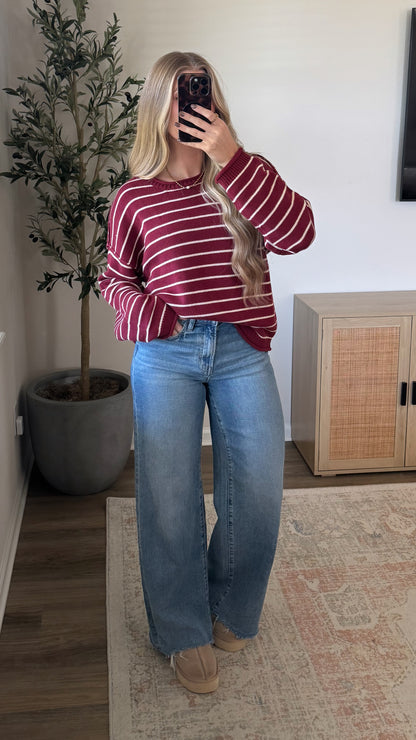 Aria Striped Sweater / Red