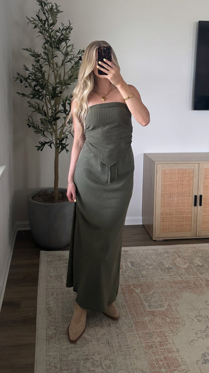 Bandeau Midi Skirt Set / Green