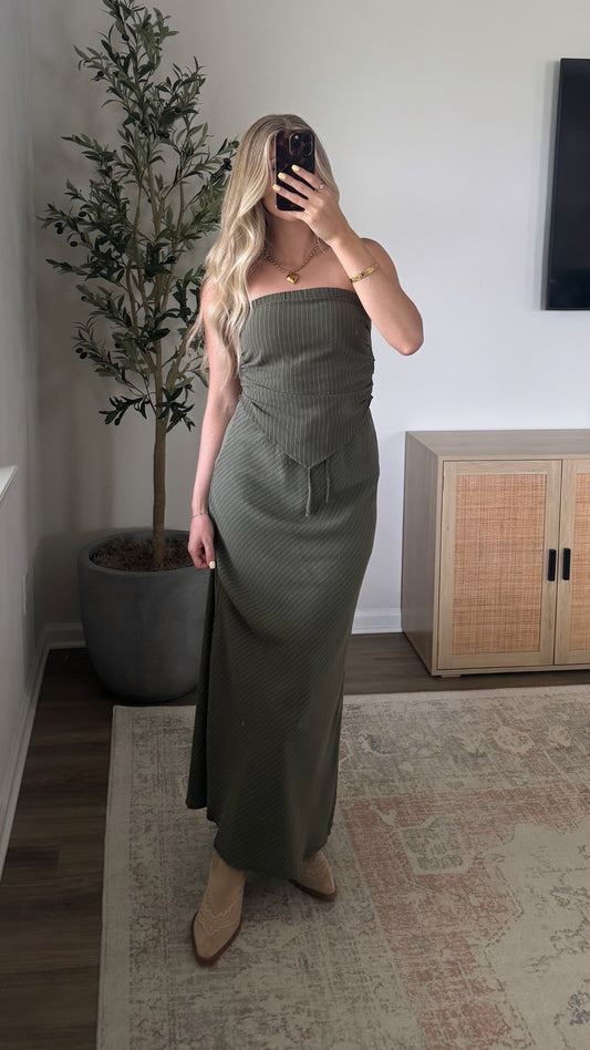 Bandeau Midi Skirt Set / Green
