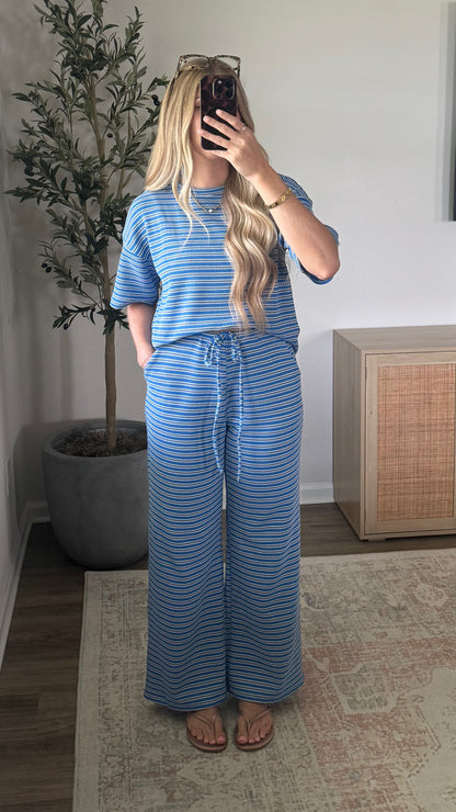 Tia Striped Pants Set / Blue