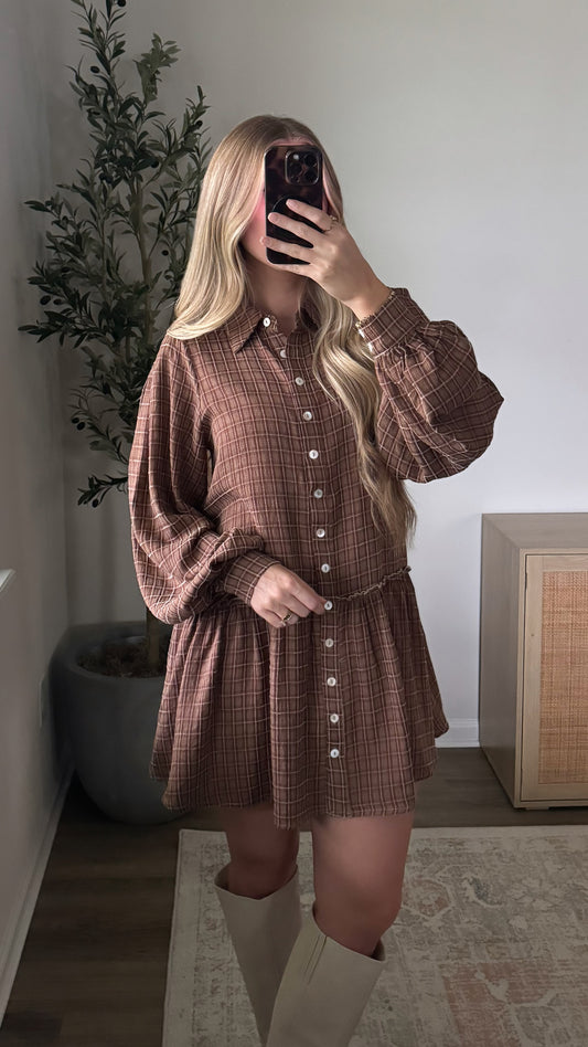 Caden Plaid Mini Dress / Brown