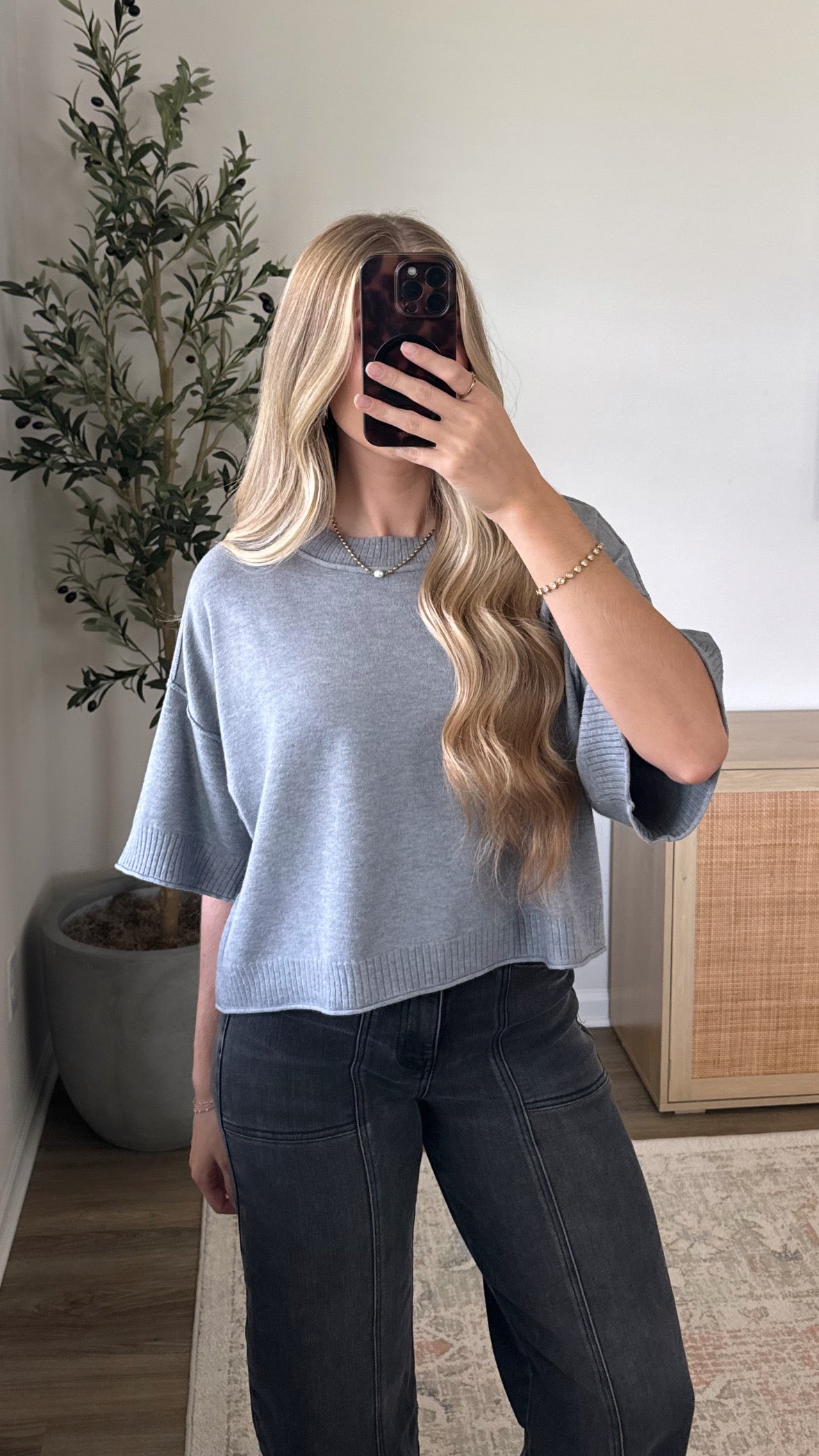 Kelli Short Sleeve Knit / Heather Grey