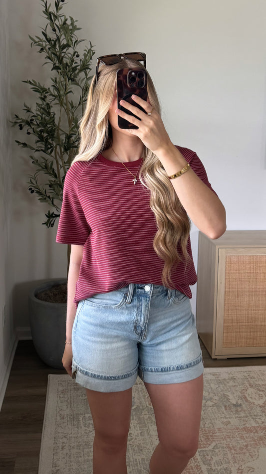 Cora Striped Tee / Dark Red