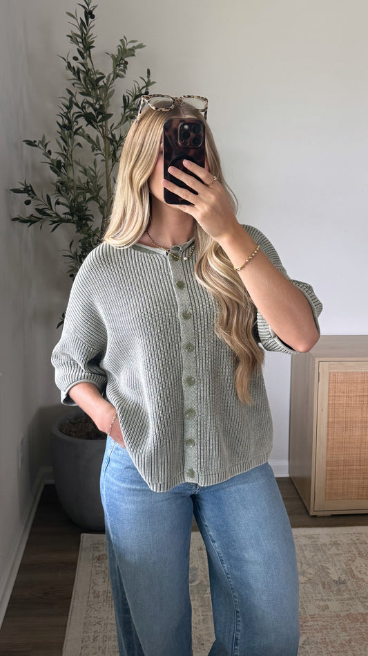 Fireside Short Sleeve Cardigan / Light Olive