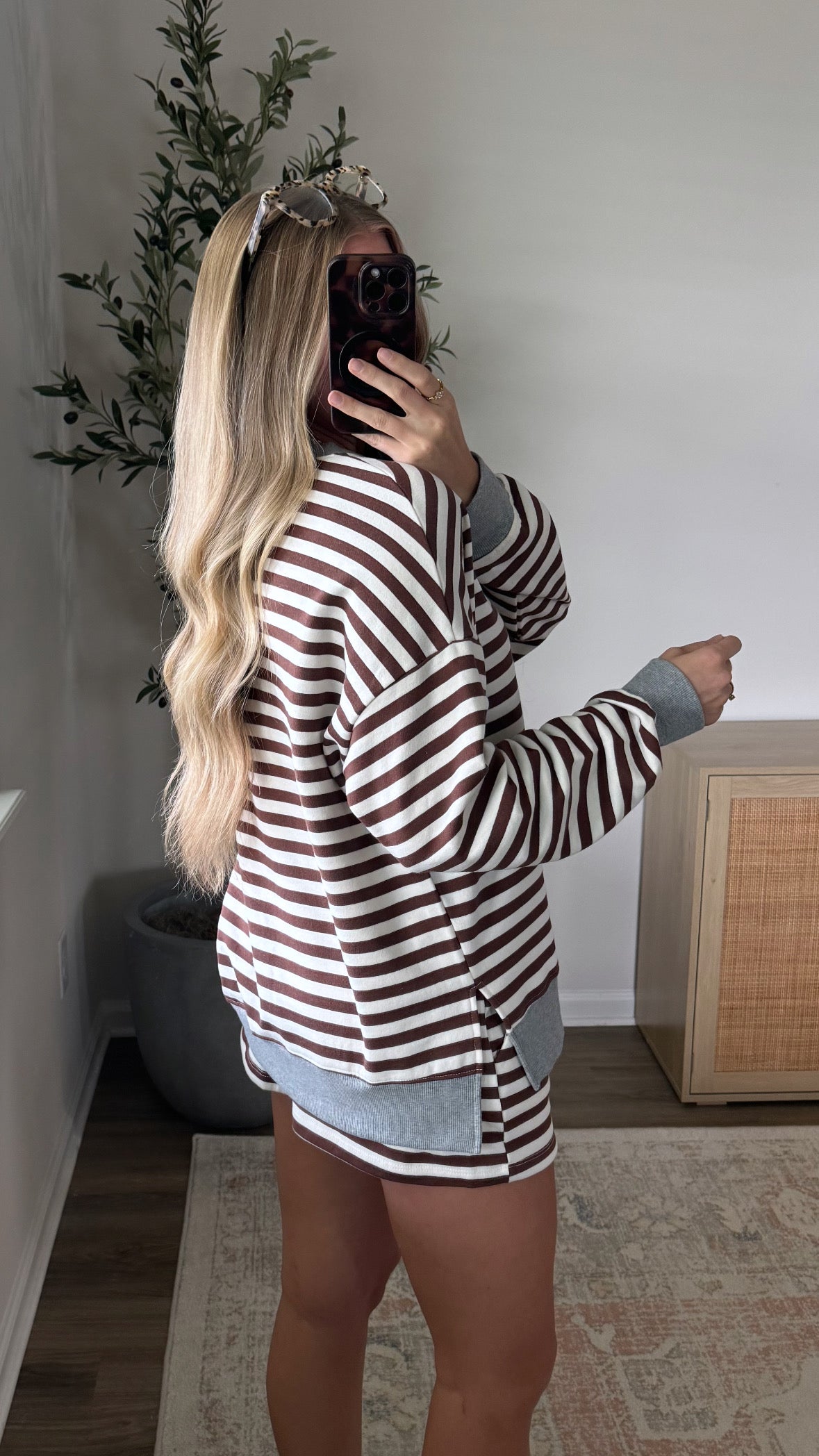 Blair Striped Shorts Set / Brown + Grey