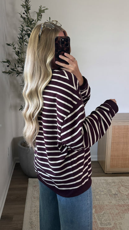 Willow Striped Long Sleeve / Burgundy + Cream