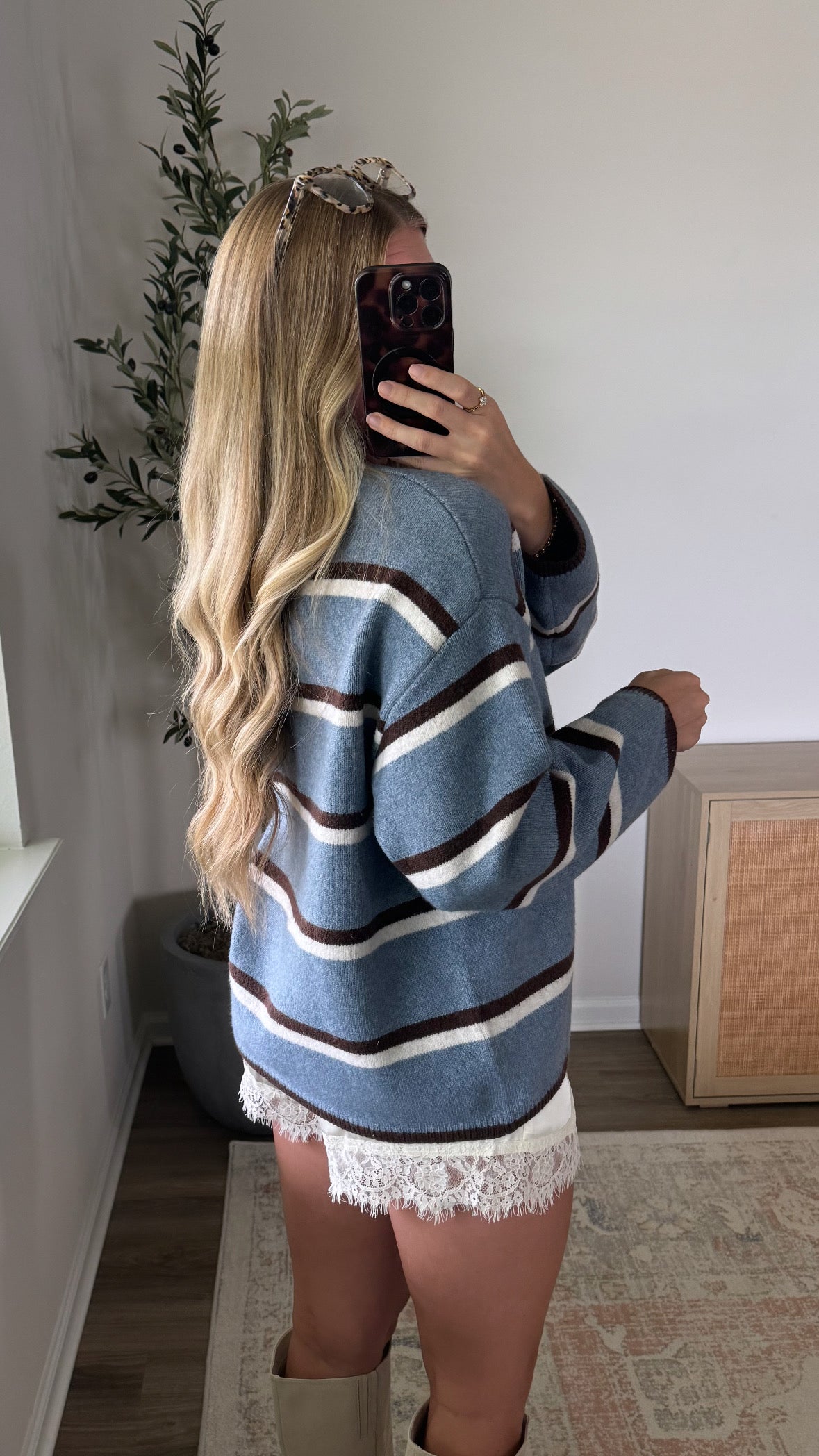 Harvest Striped Cardigan / Blue + Brown