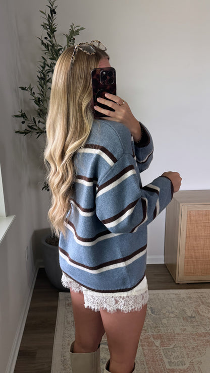 Harvest Striped Cardigan / Blue + Brown