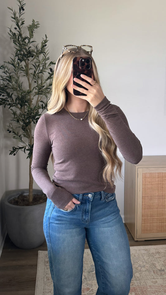 Butter High Neck Long Sleeve / Heather Brown