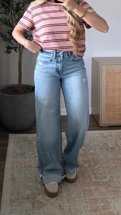 Gia Cuffed Wide Leg Denim / Lightwash