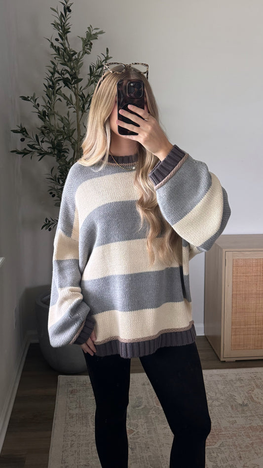 Ivy Oversized Sweater / Grey Stripes