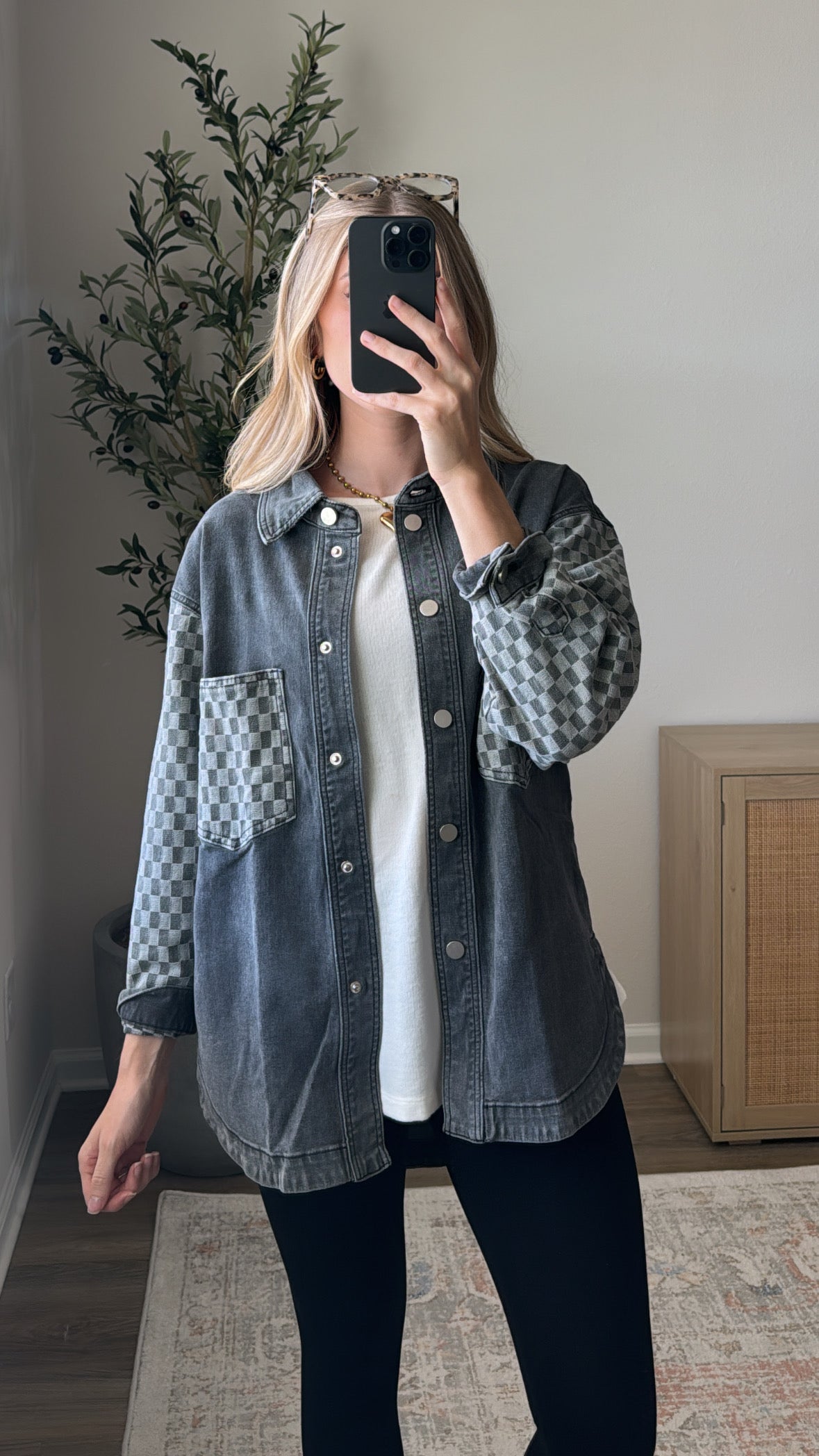 Checkered Denim Jacket / Charcoal