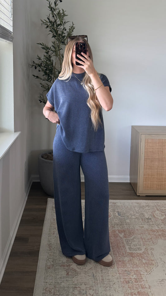 Ribbed Mockneck Set / Navy